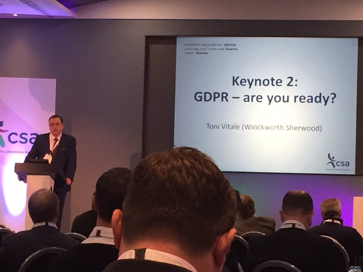steveemecz's tweet photo. Uncovering the myths of #GDPR @ToniVitale @ws_law at #csamm @CreditServicesA "there is still time!" "The UK has gone for the full-fat, full on version of GDPR" (we need it as we are leaving the EU and need it for adequacy). https://t.co/4S7S7scvRL