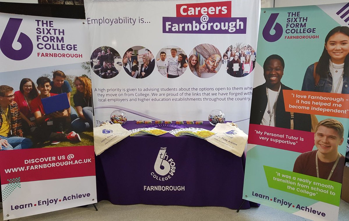 Farnborough6th's tweet photo. We're excited to see everyone at @Tomlinscareers Careers Insight Day today! Come and visit our stand to find out about joining Farnborough 6th #joinf6th2018 #CiD2018 #Careers https://t.co/GQcmHxbDmh