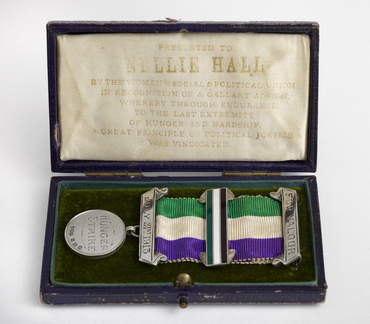Nellie Hall was awarded a medal by the Women's Social and Political Union for the gallant action of her hunger strike. #suffrage100 #Vote100 #HowWomenWonTheVote