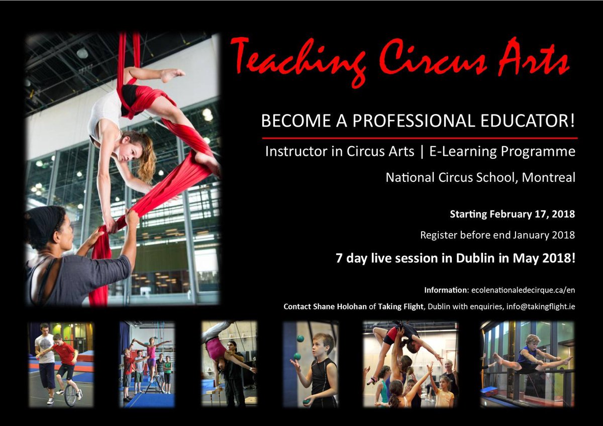 ISACSIreland's tweet photo. #trainingop Deadline extended for @ENC_EcoleCirque Instructor in #CircusArts E-Learning course to Feb 12th. Online course starts on Feb 17th! Practice with @TakingFlightDub in May or #Canada https://t.co/mTYSXwTW6e #isacsartists https://t.co/38od0WVBbd