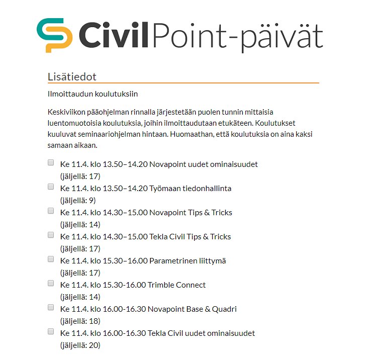 ArkanceSystemFi's tweet photo. Kaksi hyvää syytä ilmoittautua #Civilpointpäivät: 
1) edullisempi early bird -hinta 
2) hintaan kuuluvat koulutukset, jotka täyttyvät hyvää vauhtia! 
Esimerkiksi Eeron vetämällä Työmaan tiedonhallinta -luennolla on enää 9 paikkaa. Ilmoittaudu: https://t.co/B7Jxoj9UXL https://t.co/EVPwqxPRkv