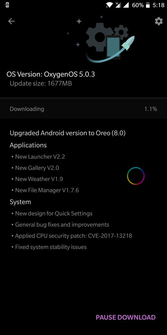 sureshNarayanan's tweet photo. #OnePlus5T

Updated started now in India https://t.co/S5YriCuyBl
