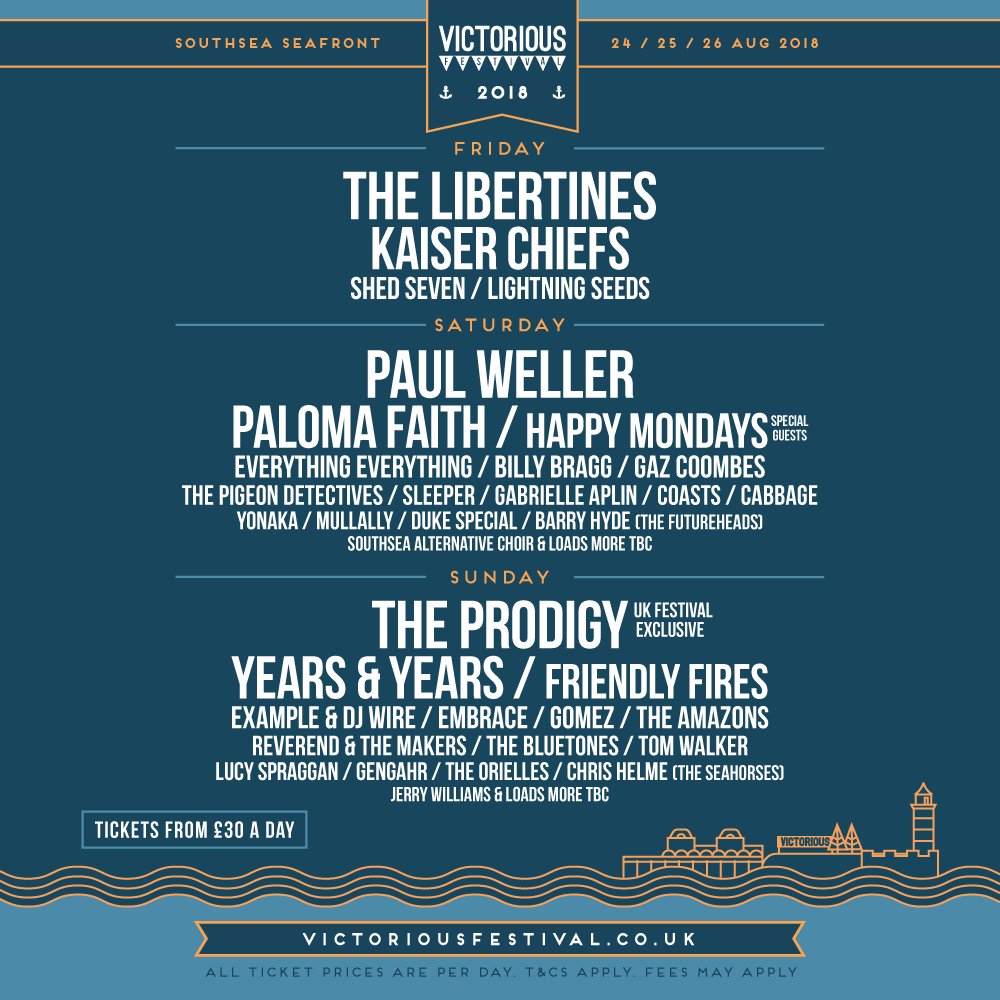 We’re thrilled to announce legends <a href="/the_prodigy/">The Prodigy</a> (Sunday) &amp; rock legend <a href="/paulwellerHQ/">Paul Weller</a> (Saturday) as headliners! Plus many more! Tix: bit.ly/2hzHQWj