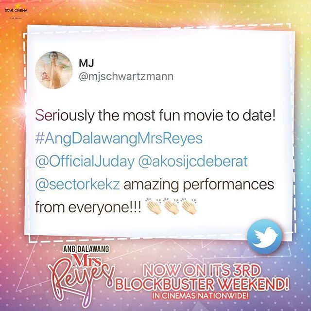 StarCinema's tweet photo. #AngDalawangMrsReyes on its third blockbuster week! Catch it now!!! #ADMR3rdBlockbusterWeek https://t.co/5mveoDalNo