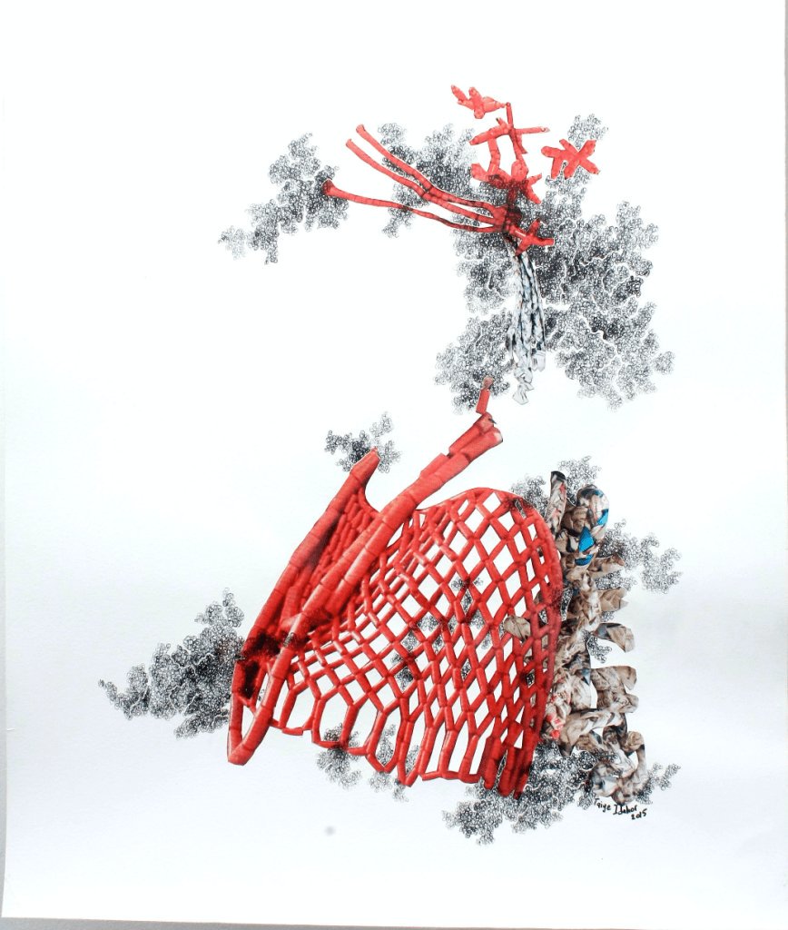snanational's tweet photo. Working with repurposed objects, Taiye Idahor is inspired by everyday life in the ever-busy city of Lagos and its dynamic culture heavily influenced by the media. 'Edewede', 2015, collage and pen drawing on archival paper, 51 x 61cm https://t.co/PGC0GV5bPm