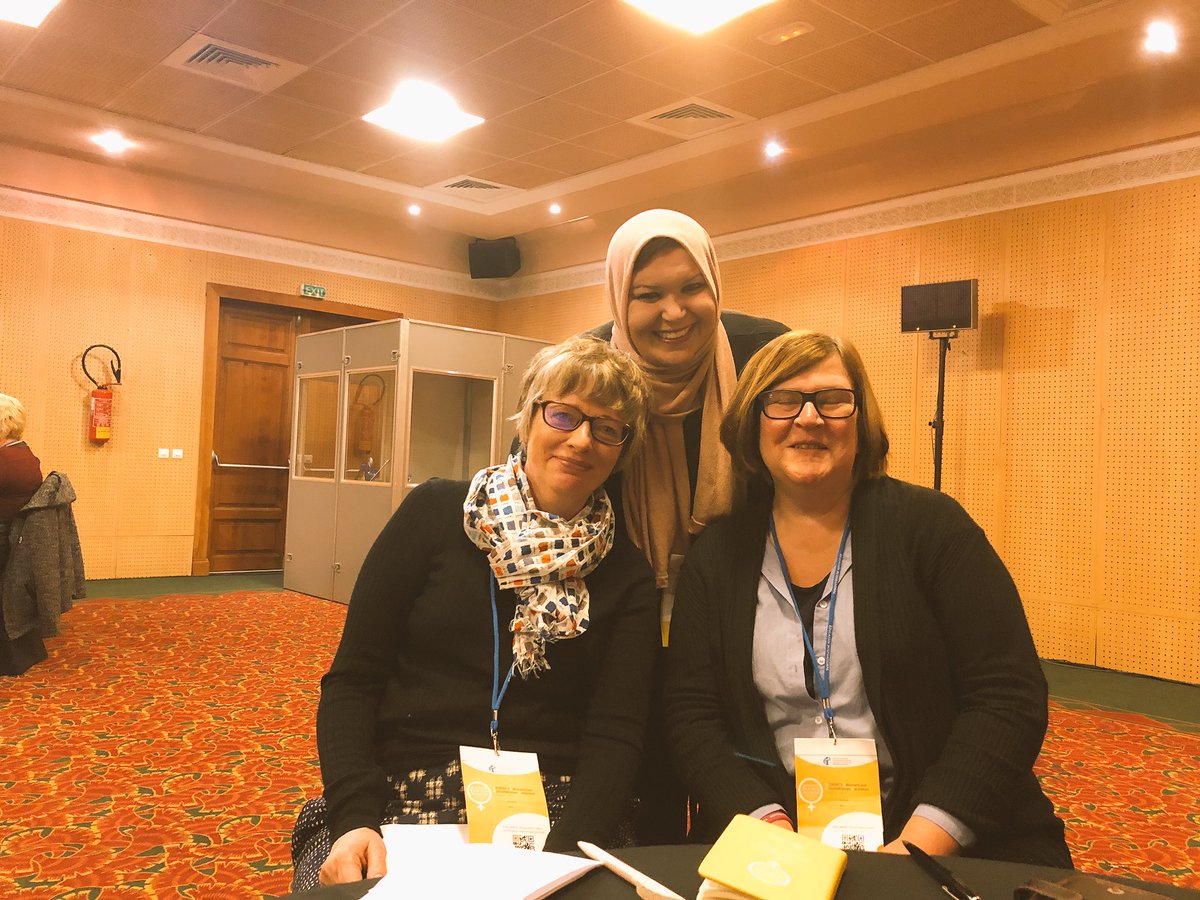 With union colleagues Rawan, Palestine and Helen , UK learning about their gender equality work “same,same but different@ #eiwwc3