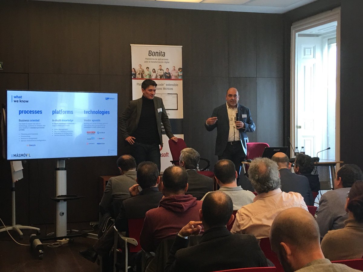 bonitasoft's tweet photo. [Happening Now] Bonita Day in Madrid. Masmovil and Optare present their Bonita project. Masmovil y Optare nos explican su gran proyecto. @bonitasoft #digitaltransformation https://t.co/uOy7lRXPtu