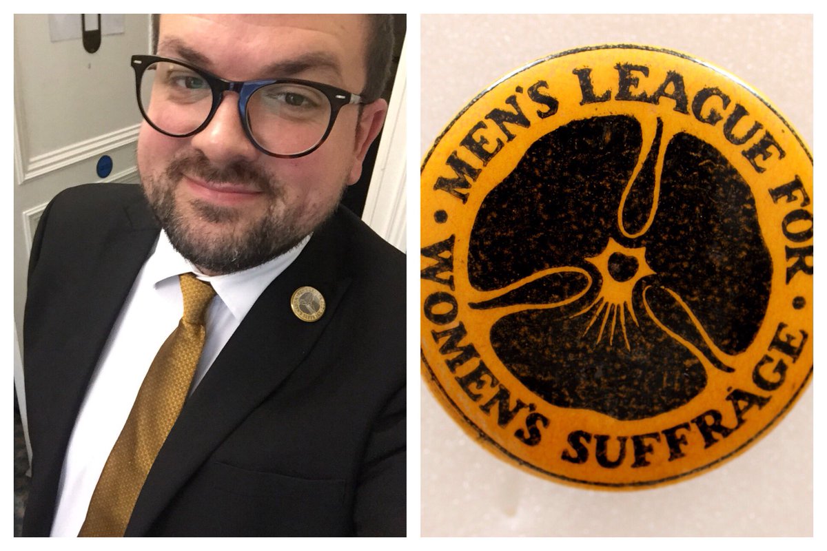 dwclark79's tweet photo. Rocking gold in support of #Votes100 suffrage today  (and my new 👓) as well as my gold men’s league for women’s suffrage badge for #vote100 https://t.co/4z7C7I7Jor