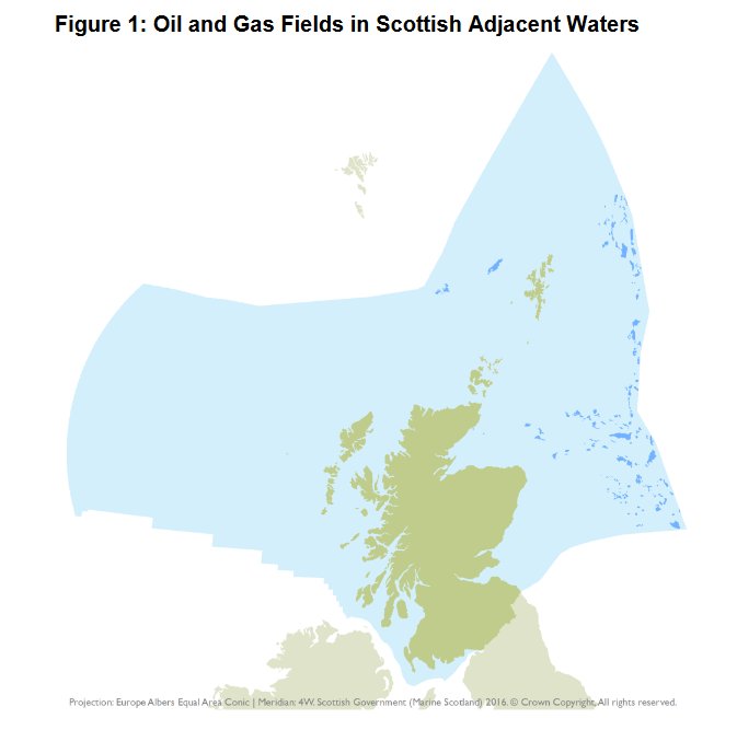 map: 'Figure 1: oil and gas fields in Scottish adjacent waters' Mostly in the north sea apart from huge fields west of Shetland.
