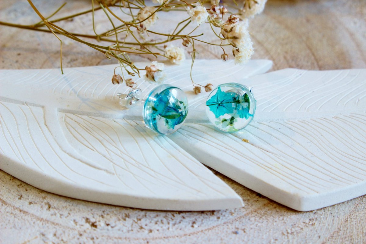 Excited to share the latest addition to my #etsy shop: Turquoise Flower Earrings, Real Flower Earrings, Gifts for Her, Flower Lover Gift, Wildflower Jewelry, Botanical etsy.me/2nMA90p #jewellery #earrings #blue #floral #clear #minimalist #realflowerearrings #rea