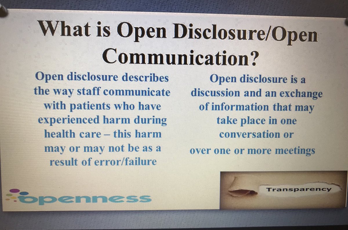 Our instinct is to be open with patients- Open Disclosure should help guide us @AngelaTysall @PersonCentrdCu1 @valentiasummer see opendisclosure.ie for tips and tools👍🏻