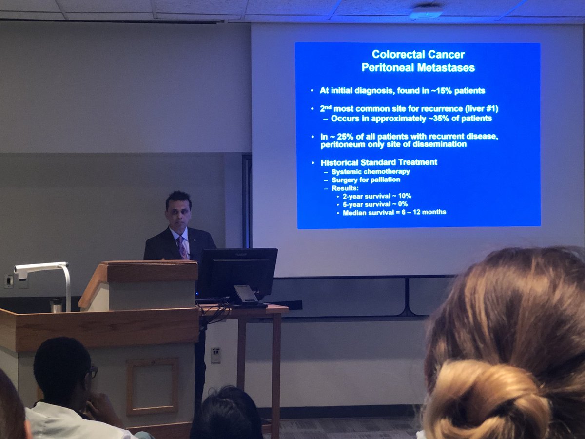 Impressive and passionate prez at Grand Rounds this AM by Dr. Al-kasspooles on cytoreductive surgery and heated intraperitoneal chemotherapy for colorectal cancer. @KU_Surgery