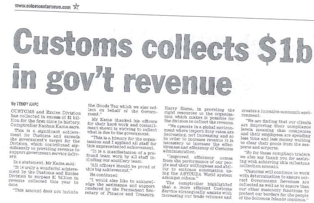 Customs in #SolomonIslands collected more than 1 Billion SBD for the first time in history! The "improved efficiency comes from the performance of our people and their willingness and ability to embrace automation using #ASYCUDA system"
<a href="/UNCTAD/">UN Trade and Development</a>
