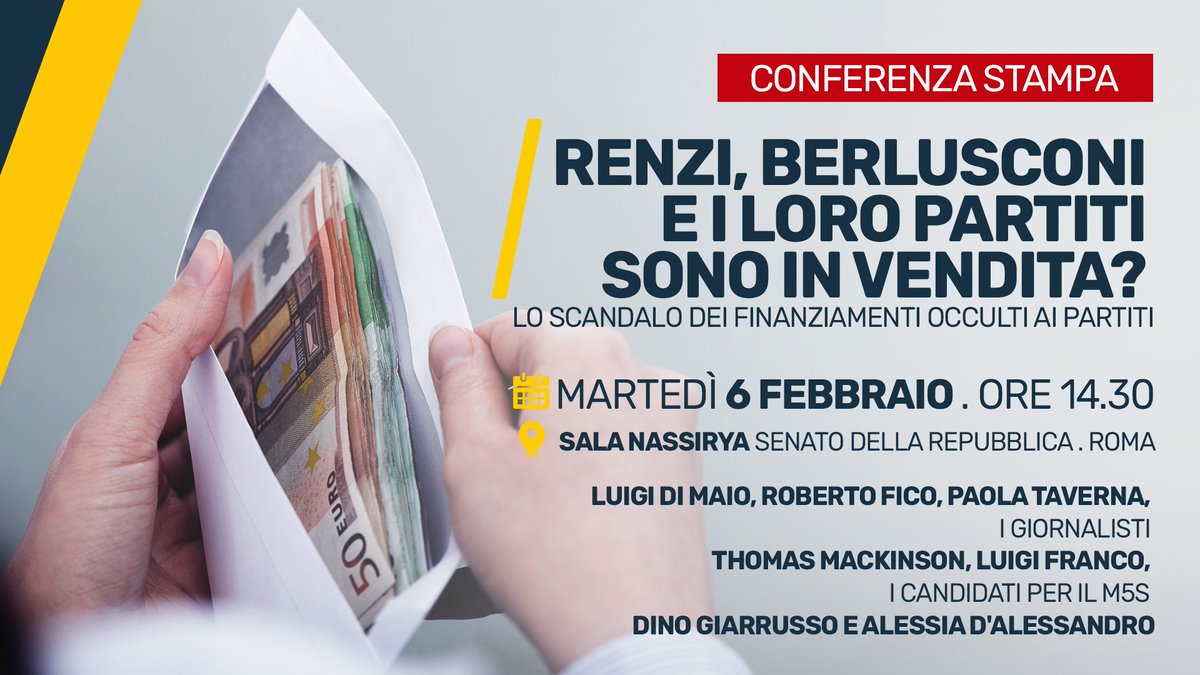 RENZI, BERLUSCONI E I LORO PARTITI SONO IN VENDITA? Conferenza stampa sullo scandalo del finanziamento occulto ai partiti in diretta ora: facebook.com/LuigiDiMaio/vi…