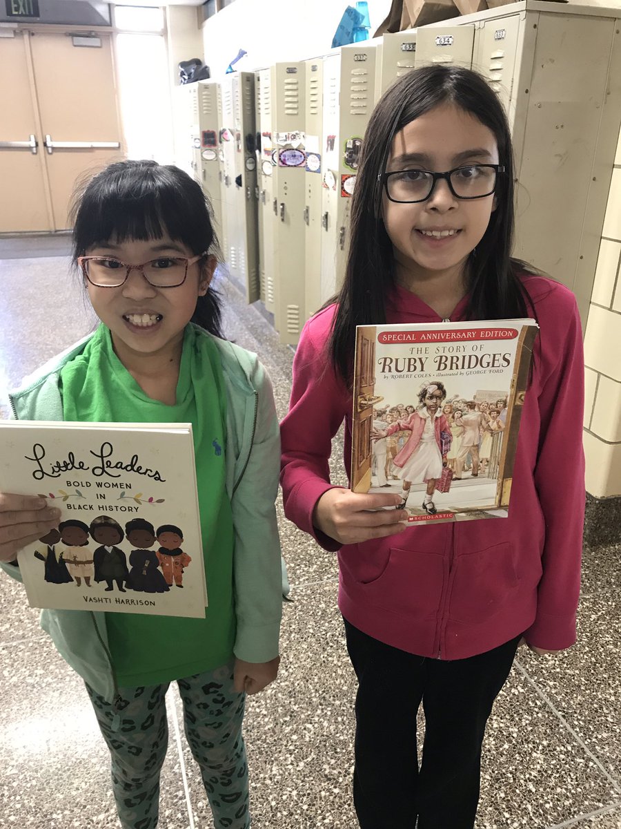 carey823's tweet photo. A few of our morning announcement readers for Black History Month! #dreamlikemartin #learnlikeruby #dunklikemichael #sharedbooks @kellprice14 @JMartinPSES https://t.co/df5JnpogUR