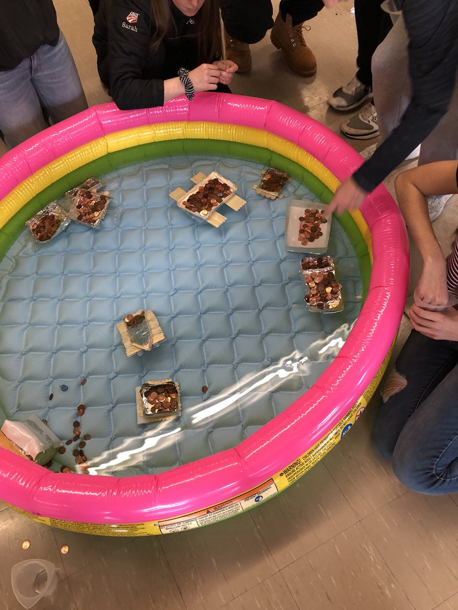 MsDiPersio's tweet photo. Boat Bouyancy Challenge... Highest amount of pennies held goes to Jessica and Sam (ED1) with 140 pennies!! https://t.co/KdFYphsDaP