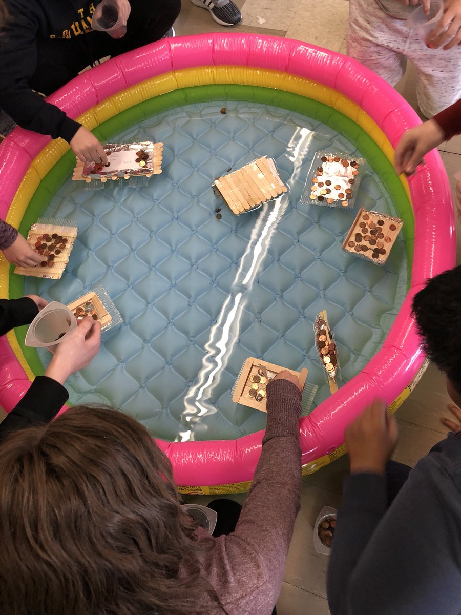 MsDiPersio's tweet photo. Boat Bouyancy Challenge... Highest amount of pennies held goes to Jessica and Sam (ED1) with 140 pennies!! https://t.co/KdFYphsDaP