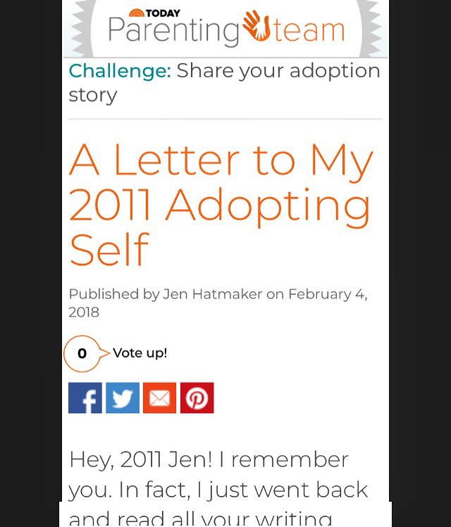 JenHatmaker's tweet photo. “A Letter to My 2011 Adopting Self” and a video with Ben Hatmaker. We are at @TODAYshow Parents: https://t.co/YJtBUEVz3X https://t.co/ymVUWpAWIB