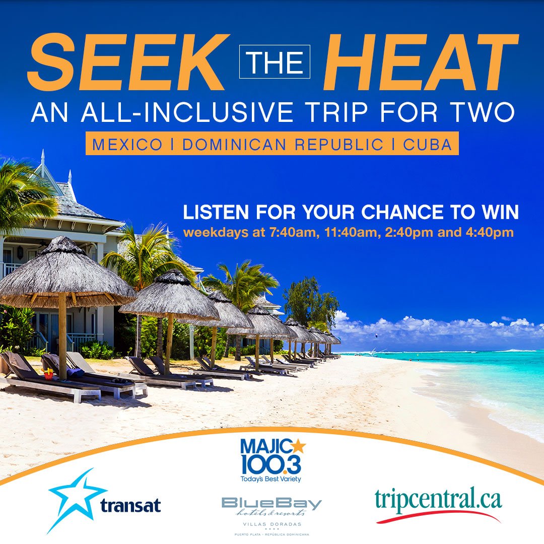 Move100Ottawa's tweet photo. Tired of packing on the parka?! Skip the cold and Seek The Heat with MAJIC 100! We have your chance to WIN an all-inclusive trip for two to the BlueBay Villas Doradas in Puerto Plata, Dominican Replica, courtesy of @airtransat and @tripcentral. Details at https://t.co/z1LqUDgXiH https://t.co/pfOSsAusZk