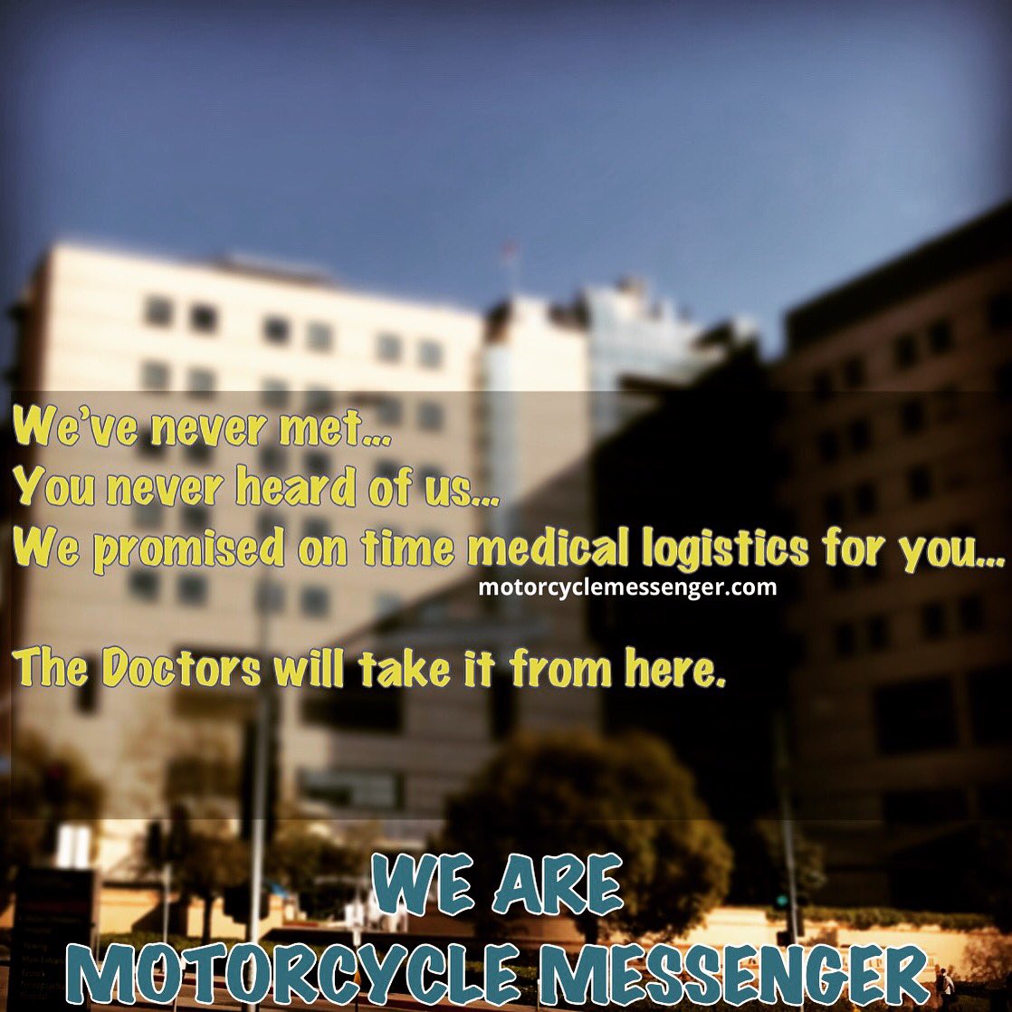 ECSMessenger's tweet image. We’ve never met...
You never heard of us...
We promised on time medical logistics for you...

The Doctors will take it from here. 

#medicallogistics #motorcyclemessenger #wearemotorcyclemessenger #ECS