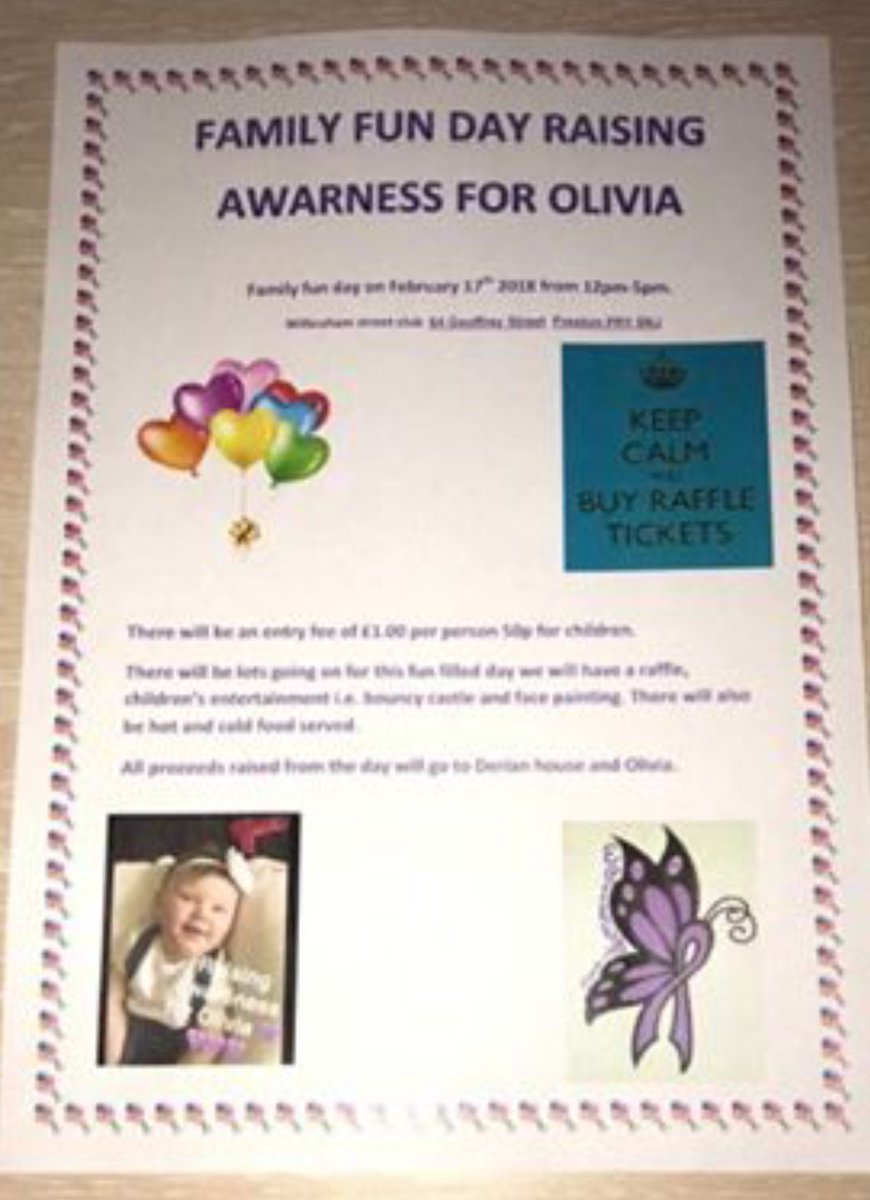 Olivia suffers with seizures every day. Her family have arranged a fun day to raise money for her and <a href="/DerianHouse/">Derian House Children's Hospice</a> we would love to see see as much support as possible for her