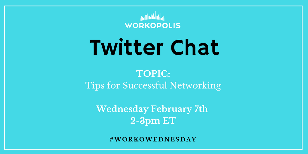 Workopolis's tweet photo. Let’s chat! Join us tomorrow for a #TwitterChat and get advice and tips from industry experts about successful #networking #WorkoWednesday https://t.co/SXRthRP3Fi