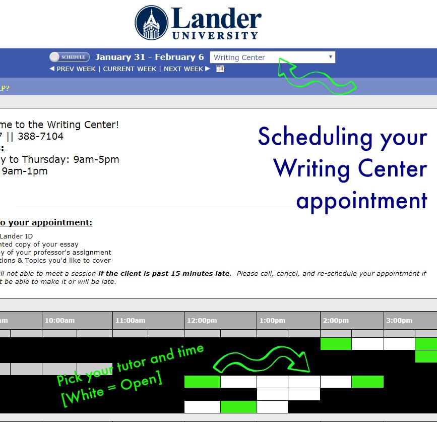 LU_WriteCenter's tweet image. Need to make an Writing Center appointment quickly?  Link here :lander.mywconline.com  #luwritingcenter