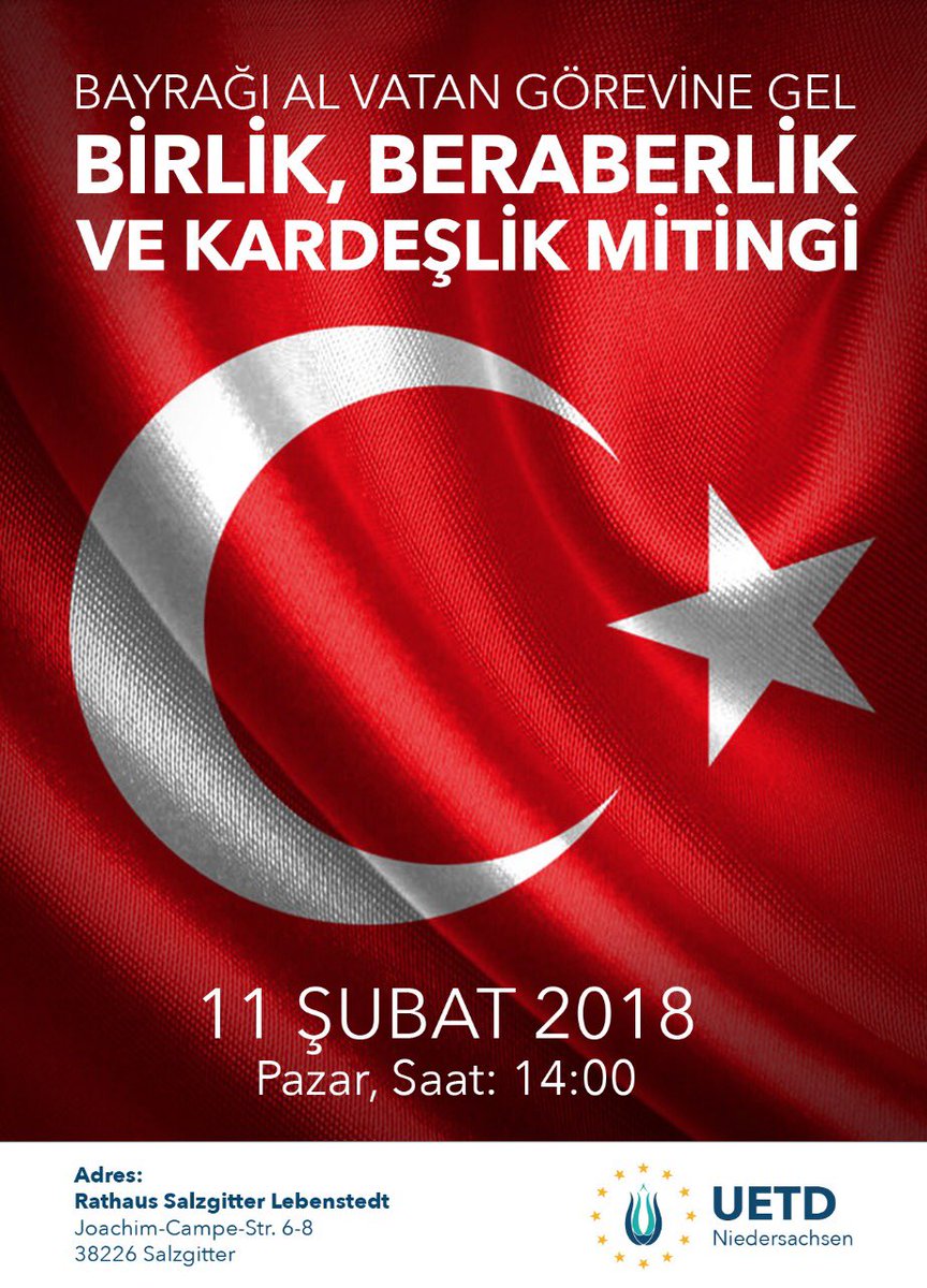 BAYRAĞI 🇹🇷AL VATAN GÖREVİNE GEL
BİRLİK, BERABERLİK VE KARDEŞLİK MİTİNGİ 

<a href="/tcbestepe/">T.C. Cumhurbaşkanlığı</a> <a href="/DrMehdiEker/">Mehmet Mehdi Eker</a> <a href="/SirakayaZafer/">Zafer Sırakaya 🇹🇷</a> 
@uetdwomenhq @UETDyouth <a href="/UETDeconomy/">UETD Economy</a> @uetd_public