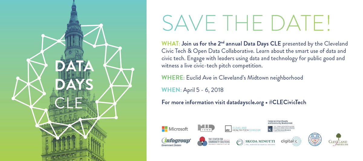 KateWarrenCLE's tweet photo. I'm really excited for #DataDaysCLE2018! Will you be there?! Thankful for all the great work coming out of @CLECivicTech https://t.co/dtQdlILeWB