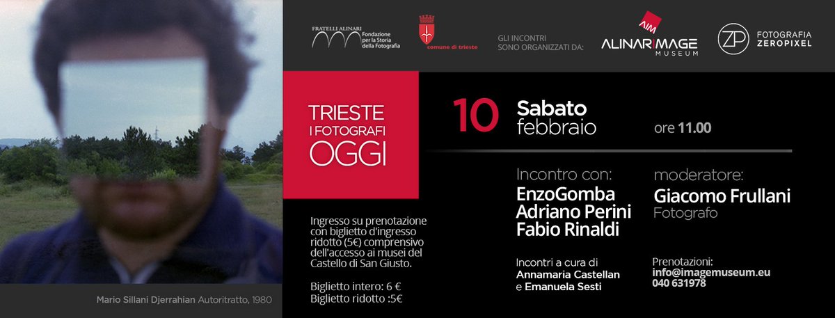 alinariimage's tweet image. Il primo incontro con i fotografi sabato 10 febbraio, alle ore 11.00, con
Enzo Gomba, Adriano Perini e Fabio Rinaldi.
L'ingresso su prenotazione con biglietto ridotto (5€) comprensivo dell'accesso ai musei del Castello di San Giusto. 
Prenotazione: info@imagemuseum.eu 040 631978