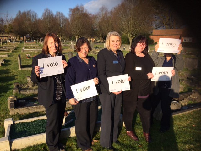 ReadingCouncil's tweet photo. Dame Edith Morley, leading Reading Suffragette &amp; first female Professor at Reading University has her final resting place in the Henley Road Cemetery Gardens of Remembrance. The @ReadingCouncil Bereavement Services Team lay flowers at her grave today to mark #VOTE100  #rdguk https://t.co/nNscoKq2aZ