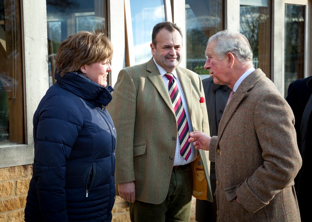 TimberprideLtd's tweet photo. What a pleasure it was to welcome HRH The Prince of Wales to Timberpride last Friday. Here he is meeting our Directors Alec and Victoria. #Tetbury #PrincesTrust #ClarenceHouse https://t.co/Ofon8MAtzF