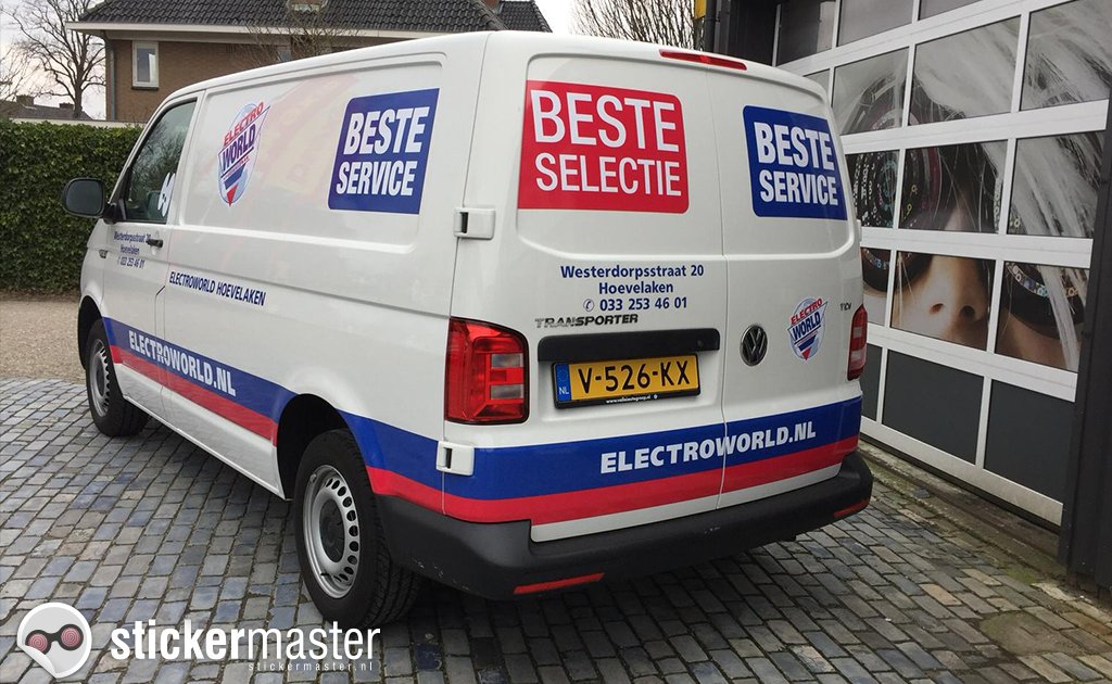 stickermaster.nl presenteert: Electroworld! 

Voor Elecotroworld Hoevelaken hebben wij hun voertuig geheel in huisstijl ingepakt. We hebben rekening gehouden met de kleuren van het logo, de vormen van de auto en de specifieke wensen van de klant.