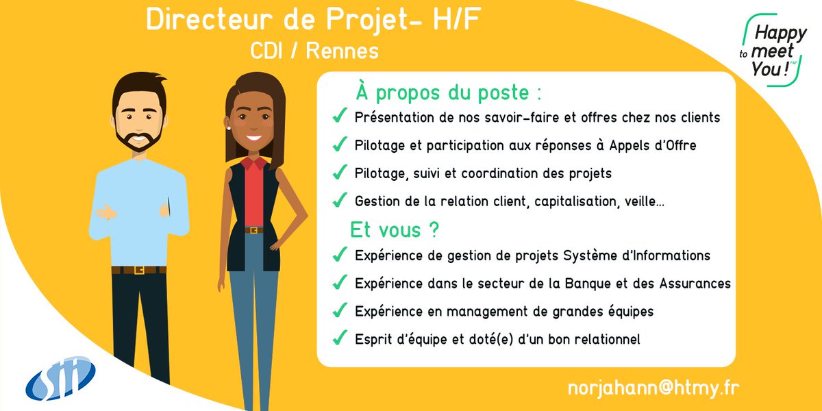HtmyFR's tweet photo. 💼 #Recrutement | Vous êtes passionné(e) par le pilotage de projets SI ? #Fédérateur, vous aimez coordonner et accompagner vos équipes au quotidien ? Devenez #DirecteurdeProjet H/F pour notre client @GroupeSII à #Rennes en #CDI ! #i4emploi ➡️ https://t.co/fywxEUqFXK https://t.co/cHP2C8UGMk