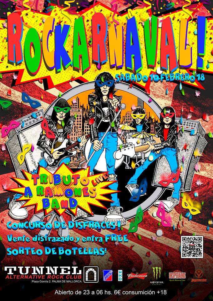Sábado 10/Feb. 23hs.
Rockarnaval tributo a Ramones
Disfrazados entrada Free!
Entrada 6€ consumibles. +18