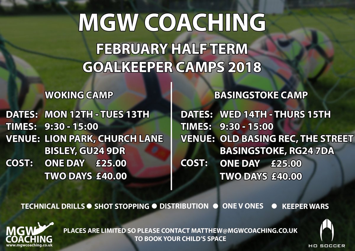 Still some spaces on our Half Term #Goalkeeper Camps in #Woking &amp; #Basingstoke