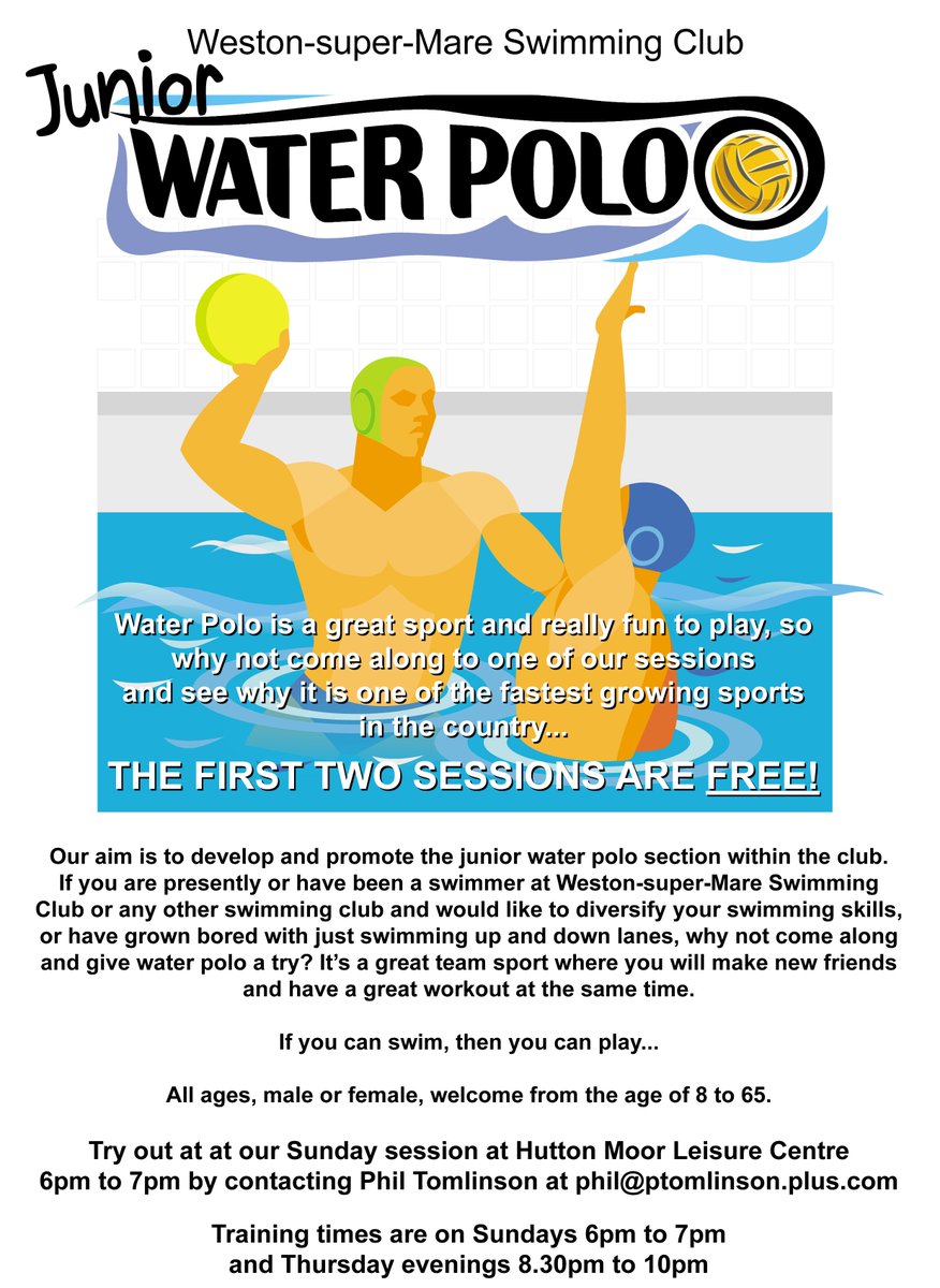 WSMWP's tweet photo. We have two free taster sessions for water polo. See the attached poster... https://t.co/G7bfp99fZC