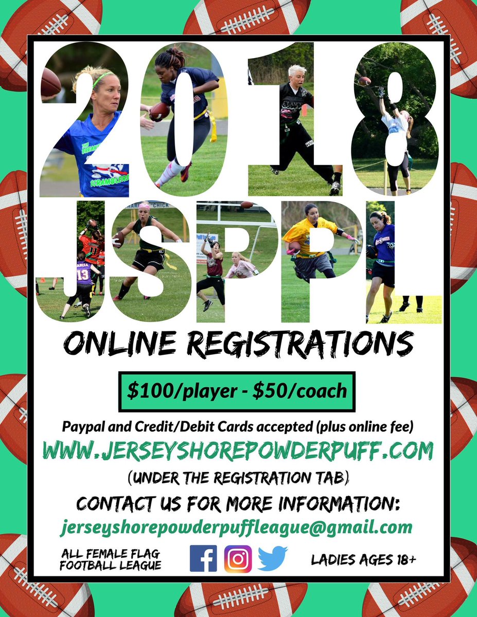 JSPowderPuff's tweet image. #JSPPL online registrations are now open! Are you an athletic female who never got to play football growing up? Here’s your chance to shine!! Sign up today! 🏈💪 jerseyshorepowderpuff.com