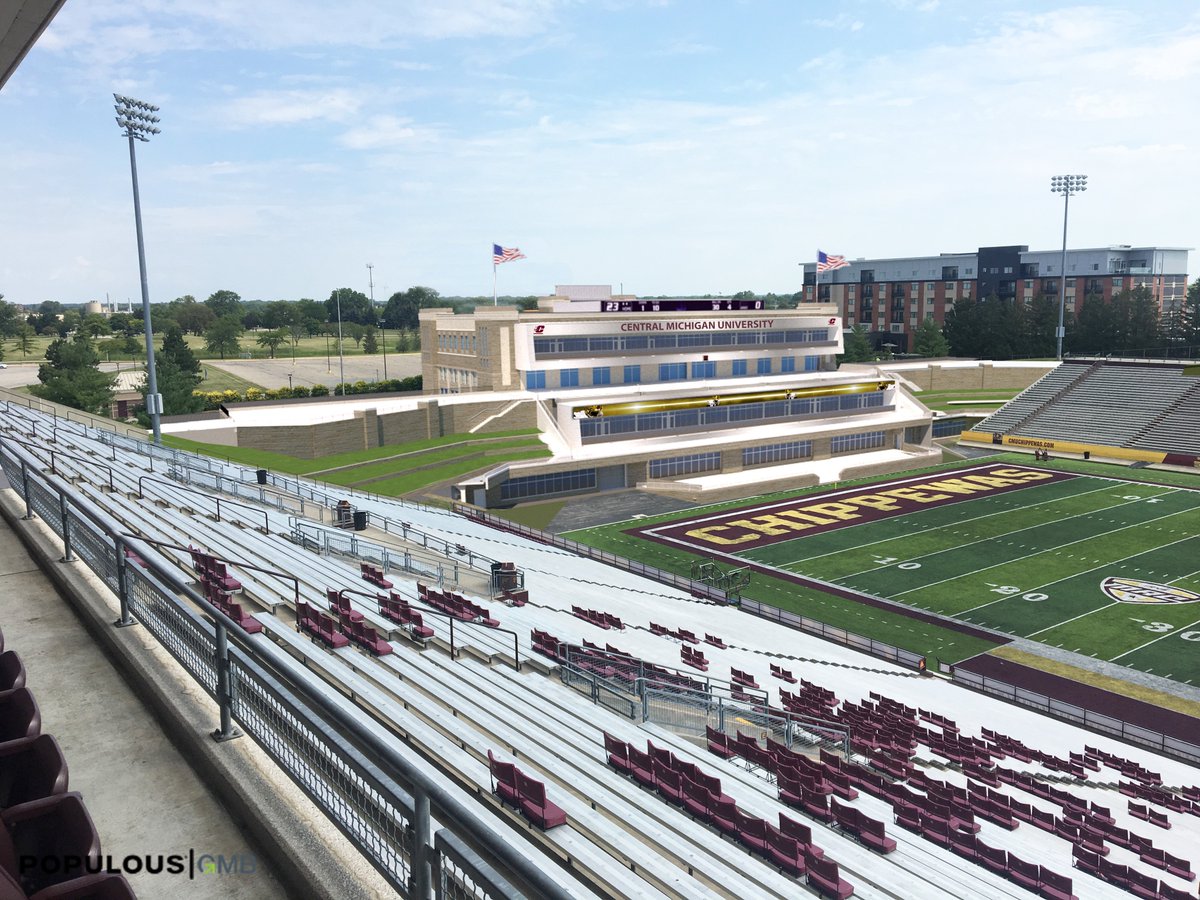 CMUAthletics's tweet photo. Initial renderings of the Chippewa Champions Center show a multi-use, year-round facility for several campus units. Seating for football game days includes premium hospitality options. #FireUpChips https://t.co/A0030nIntF https://t.co/QvrfjAfnsP