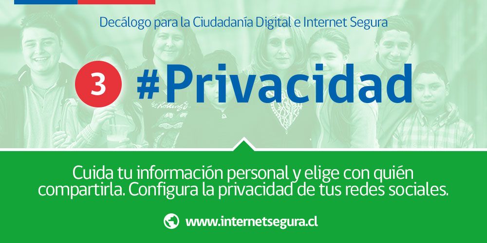 yoestudiocl's tweet photo. #PRIVACIDAD Cuida tu información personal y elige con quién compartirla. Configura la privacidad de tus redes sociales! #InternetSegura #Decálogo #CiudadaníaDigital https://t.co/0dSYjNHKmc