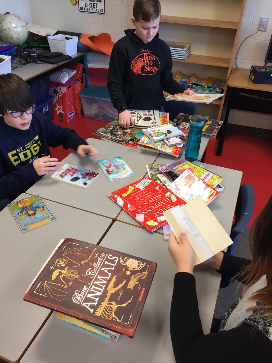 PowersGr5's tweet photo. We are all deciding which “Good Fit Books” we will keep in our classroom library. @ElizabethParkEl. #keepsome #donatesome https://t.co/ntdTx5EbOz