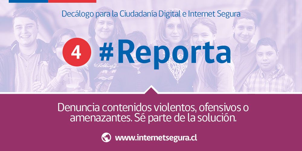 yoestudiocl's tweet photo. #REPORTA Denuncia contenidos violentos, ofensivos o amenazantes. Sé parte de la solución! #Decálogo #CiudadaníaDigital #InternetSegura 👮🏽👍🏼 https://t.co/nvKkePSfgv