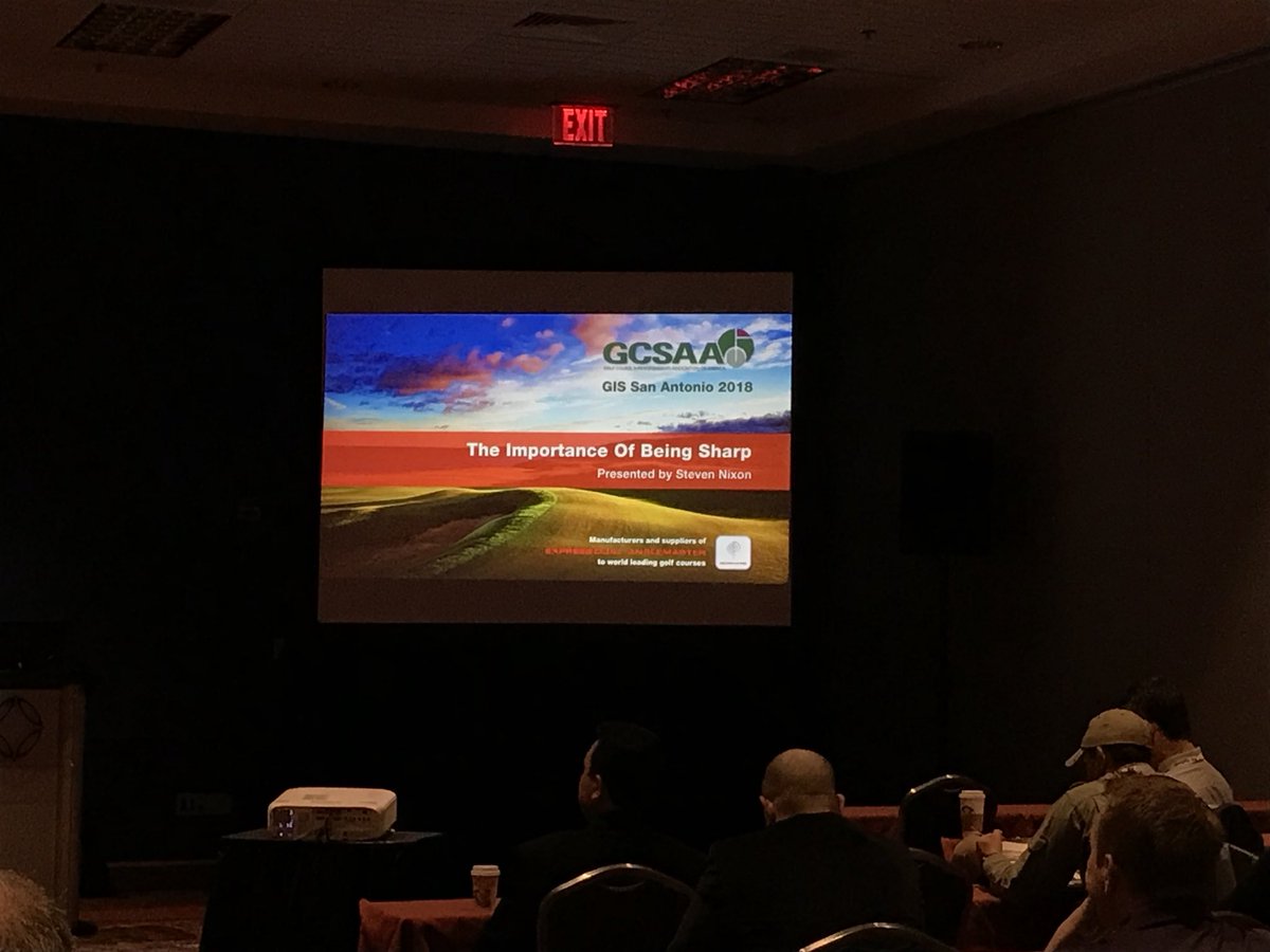 BernhardCompany's tweet photo. @BcoNixon getting ready for his seminar on “the importance of being sharp” @GIS_2018 #education @BernhardGrinder #turfhealth https://t.co/fTqOo9JUDu