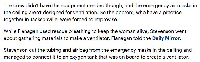 SouthernHomo's tweet image. Two anesthesiologists on a plane create a make-shift ventilator and saved a woman who went into respiratory arrest. I wanna be this badass!!!