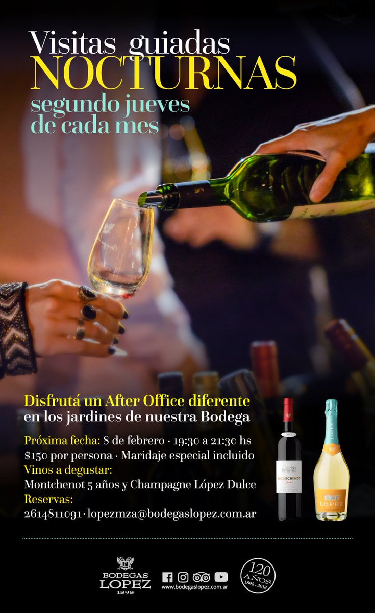 apeaconsultora's tweet photo. Jueves 08/02: Visita guiada nocturna en #BodegasLópez #Mendoza https://t.co/9stS0H53rG