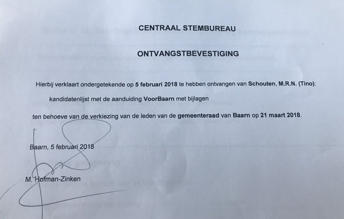 VoorBaarn's tweet photo. Gisteren was de dag der kandidaatstelling. Wij hebben alle stukken ingeleverd, ondertekend en alles is goed gekeurd. Op naar 21 maart! Meer weten? Zie https://t.co/PhgkTeGgLW #GR2018 #Baarn #LageVuursche #VoorBaarn https://t.co/tWfpGRU09M