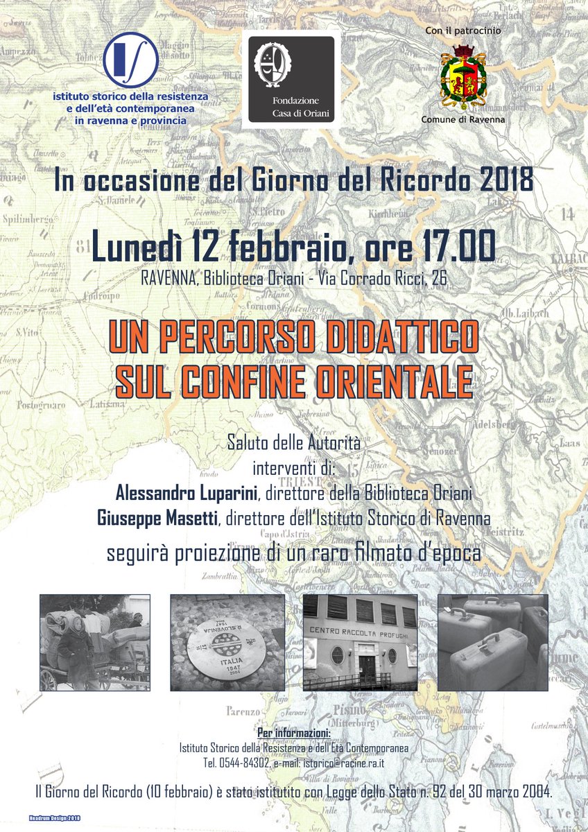 #GiornodelRicordo <a href="/10Febbraio/">Comitato 10 Febbraio</a> #foibe lunedì 12 febbraio h.17 <a href="/RaiStoria/">Rai Storia</a> @IBACNER <a href="/Clionet_Rivista/">Clionet Rivista</a> <a href="/amici_mr/">Memoria e Ricerca</a> <a href="/Radio3tweet/">Rai Radio3</a> <a href="/RaiCultura/">raicultura</a> <a href="/studistorici/">Diacronie - Studi di Storia Contemporanea</a> <a href="/bibliostoria/">Bibliostoria</a> <a href="/ReteBibRomagna/">Biblioteche Romagna</a> <a href="/ANPIRavenna/">ANPIRavenna</a> @ReteINDACO <a href="/GBGuerri/">GiordanoBrunoGuerri</a> @PButtafuoco #memoria <a href="/M_L_O_L/">MLOL</a> <a href="/Radio_Libri/">RadioLibri</a> <a href="/CorriereRomagna/">CorriereRomagna</a> #storia