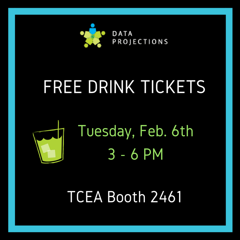 DataProjections's tweet photo. Can't wait to see everyone tonight! Come visit us at Booth 2461 from 3-6 PM for free drinks and appetizers. #DataProjections #TCEA2018 #edtech https://t.co/SFIxDMSpVq