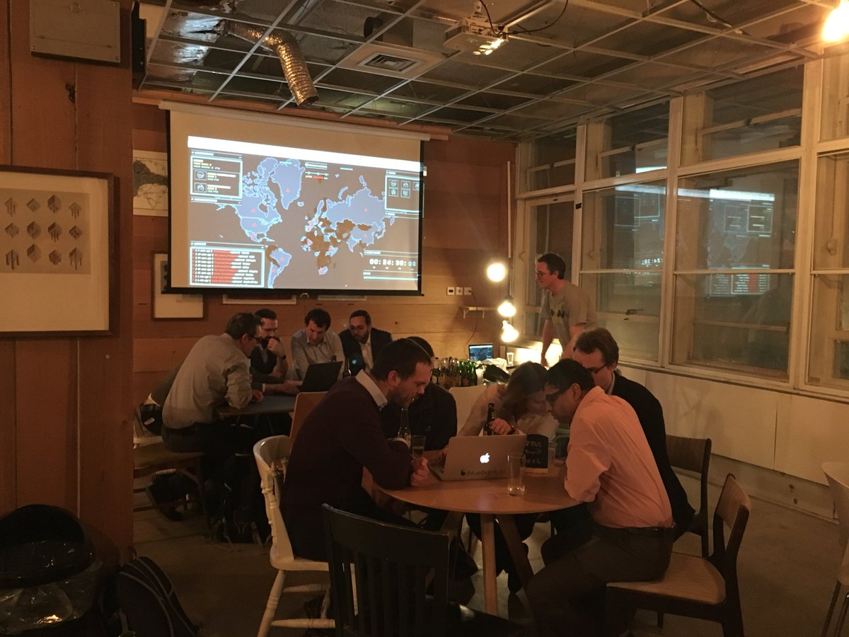StokesAime's tweet photo. Capture the Flag in Full swing at the Corda Unofficial Meetup. #Corda #blockchain #r3 https://t.co/wcMPQGQx0j