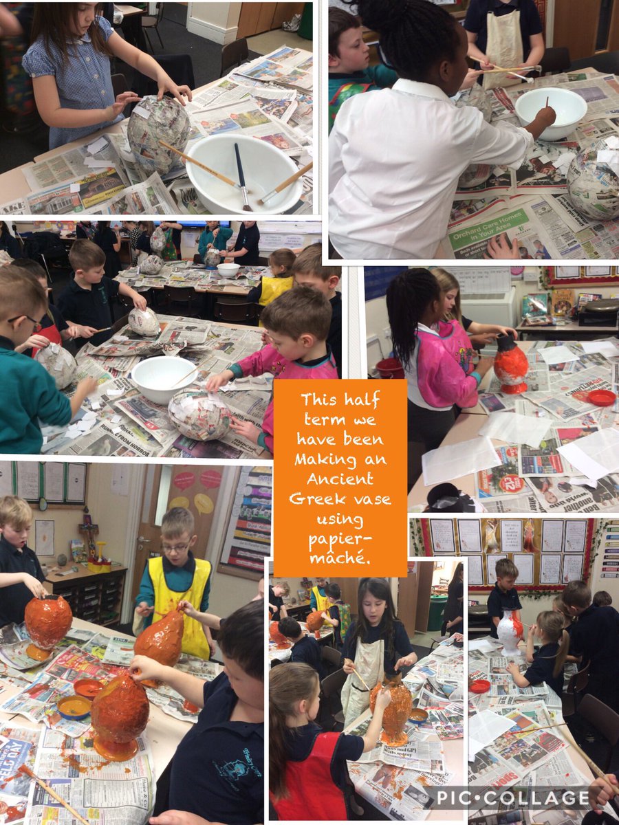 Trinity_Croft's tweet photo. The children have worked as a team to make Greek vases out of papier-mâché. The finished designs will be uploaded in a few days...... https://t.co/VcJTH8euF7